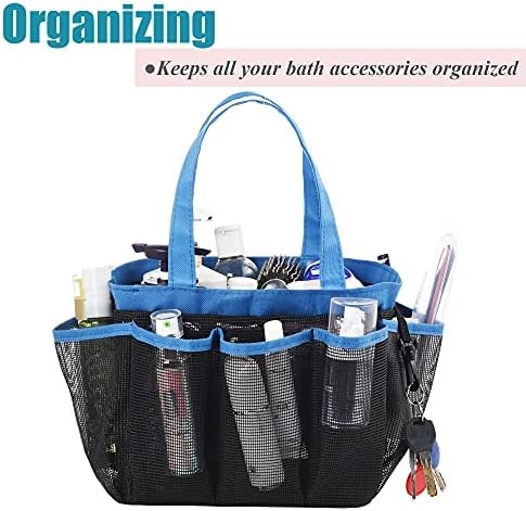 Mesh Shower Caddy Basket, 8 Large Pockets Quick Dry Shower Tote Bag, Portable Bathroom Caddy for College Dorm, Blue