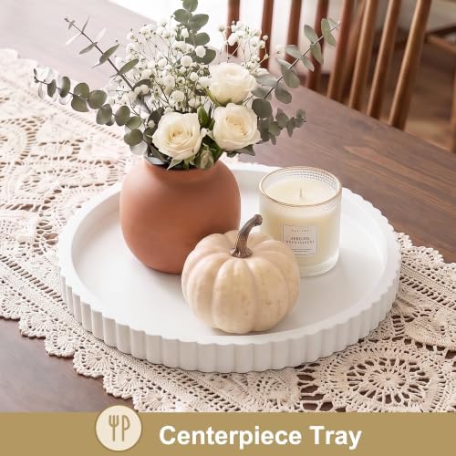 FGU 2 Pack Round Wood Decorative Trays for Coffee Table Home Decor, White