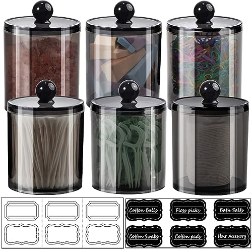 SheeChung 6 Pack Black Qtip Holder,Acrylic Apothecary Jars with Lids