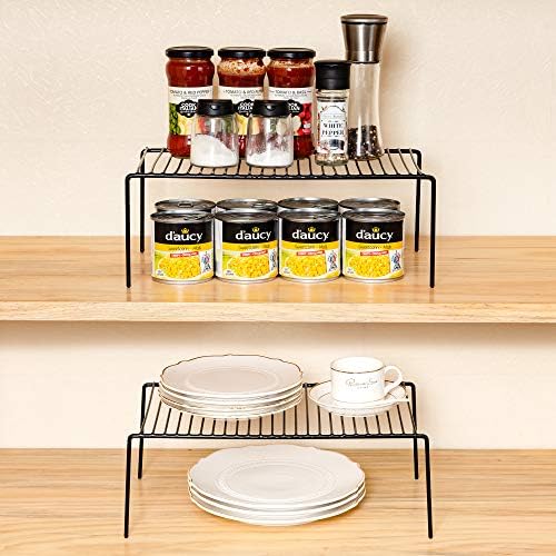Redrubbit 6 Pack Large (15.7 x 9.4 Inch) Cabinet Storage Shelf Rack, Rustproof Kitchen Counter and Cabinet Shelf, Storage Rack Organizer for Kitchen, Fridge, Bathroom, Black