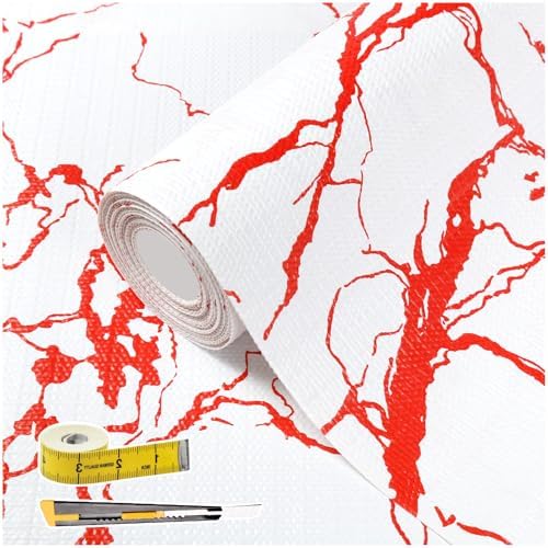 Red Marble Pattern Shelf Liner, Non-Adhesive Non-Slip Thickened