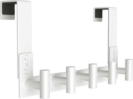 PMMASTO Over The Door Hooks, Fits 1-3/4" Thick Door No Drill Hooks for Closet Bathroom Bedroom Organization, Hanger for Coat Towel Robe (White, 5 T-Hooks)