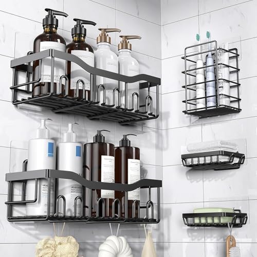 14 Pack Shower Caddy Adhesive Replacement, Strong Adhesive Hooks, Waterproof Shower Adhesive Strips, No Drilling, for Bathroom Storage Shelves and Kitchen Racks