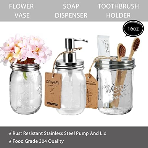 SheeChung 8PCS Mason Jar Bathroom Accessories Set Complete - Brushed Nickel