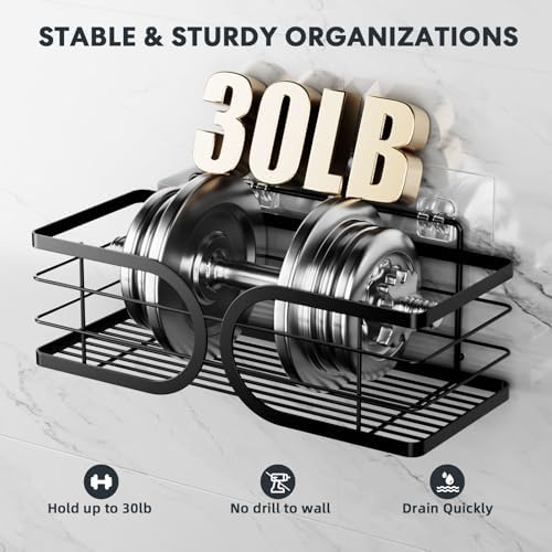 Shower Caddy 3 Pack with Soap Holder No Drill Wall Mounted 304 Stainless Steel Durable Large Capacity Adhesive Shower Rack Organiser Quick Dry Rustproof Bathroom Storage Shelves(Black)