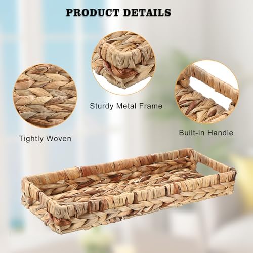 Hipiwe Wicker Toilet Tank Basket 16.9" Woven Bathroom Vanity Basket Tray