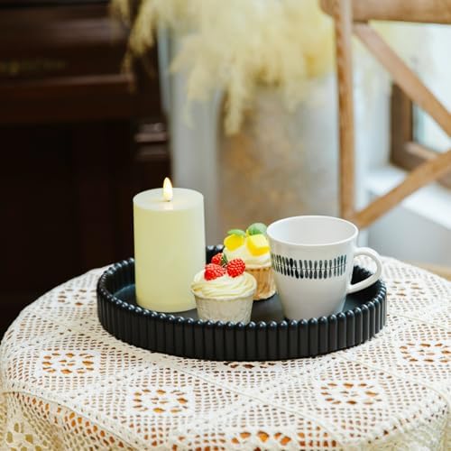 11.8in Black Decorative Tray- Scalloped Flat Oval Concrete Tray