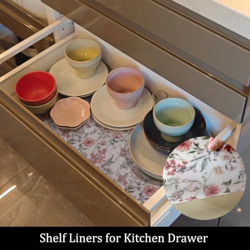 Colorful Floral Non-Adhesive Shelf Fridge Liner, Waterproof EVA