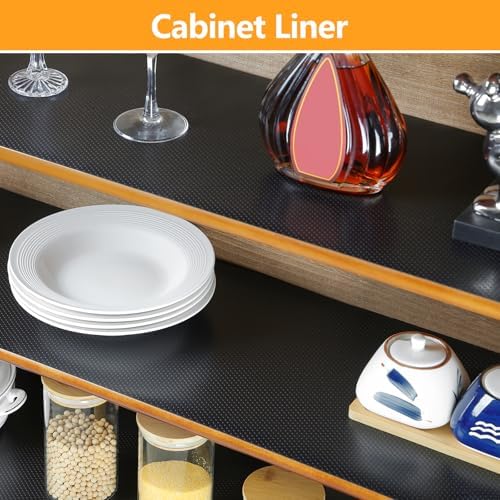 Shelf Liners 24 inch x 20 ft Shelf Liners for Kitchen cabinets nonstick Lining Drawer Mats EVA Protector for Cupboard (Translucent Black,24 inch x 20 ft)