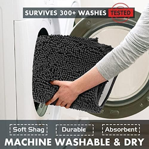 LuxUrux Bathroom Rugs Sets 2 Piece: Quick Dry, Soft Plush Anti-Slip, Super Absorbent. Includes Rectangular (31x20 inches) & U-Shaped Toilet Mat (20x20 inches) | Black