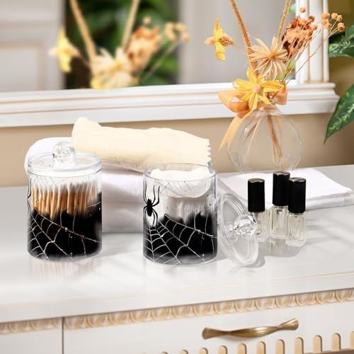 4 Pack Qtip Holder Dispenser with Lids, Halloween Spiderweb Plastic Storage Containers,Bathroom Canisters Organizer for Cotton Ball, Cotton Swab, Cotton Round Pads, Floss 21214424