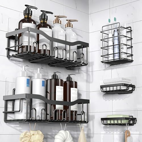 Shower Caddy Adhesive Replacement Hooks, Strong Waterproof Strips, No Drilling for Bathroom Shelves, Kitchen Racks, and Soap Holders (Transparent-14 Pack 1Hook)
