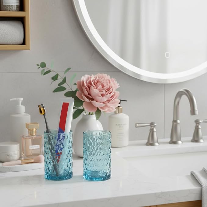 Glass Toothbrush Holder, Blue Bathroom Toothbrush and Toothpaste Holder Set, 11 oz Bathroom Tumbler Cup Set, Decorative Countertop Storage Cups Organizer for Toothpaste, Brushes