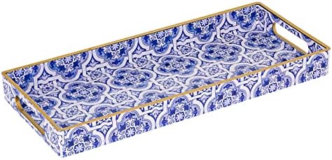 MAONAME Blue Decorative Tray with Handles, Rectangular Moroccan Narrow Tray