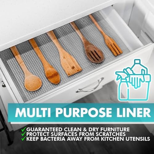 Shelf Liner, Drawer Liner & Kitchen Cabinet Liner – Thick Waterproof Rubber Refrigerator Liners, Fridge Mat, Wire Shelf Cover for Dresser, Pantry, Bathroom, Closet & Toolbox