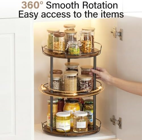 3-Tier Lazy Susan Spice Rack, 12'' Rotating Turntable for Cabinet