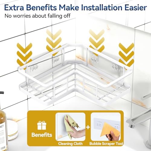 YASONIC Corner Shower Caddy Adhesive, 100% Rustproof Shower Organizer with Soap Holder, No Drill Shower Shelf for Inside Shower, Wall-Mounted Shower Storage for Homes (3 Pack, White)