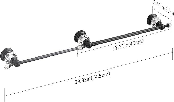 WINCASE Crystal Towel Bar, Black Adjustable Towel Rack, Single Hand Towel Holder Bathroom Shower Towel Rail Rod Modern Luxury Wall Mount Matte Black