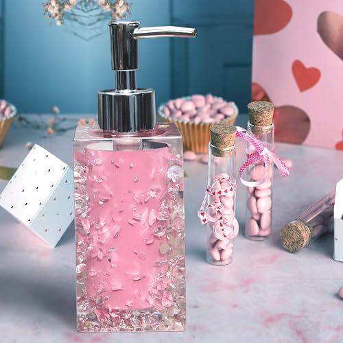 Resin Soap Dish, Soap Dispenser, Toothbrush Holder & Tumbler Bathroom Accessory 5 Piece Set (Pink)