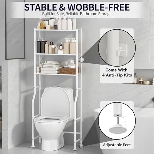3-Tier Over Toilet Storage, Anti-Tip, 64" H, White