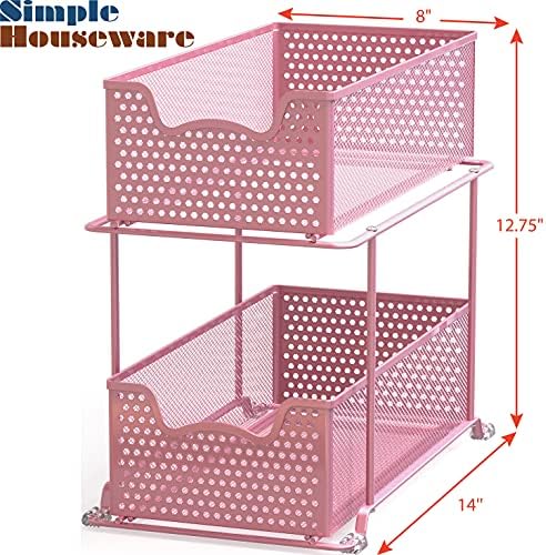 Simple Houseware 2 Tier Sliding Cabinet Basket Organizer Drawer, Pink
