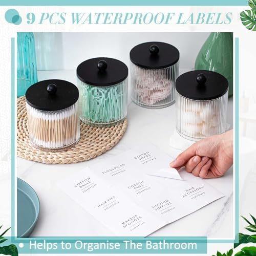 6 Pcs Plastic Holder Dispenser Bathroom Jars with Bamboo Lids, Black