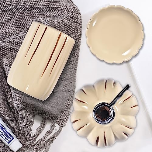 Fall Bathroom Accessory Set of 3, Harvest Pumpkin Bathroom Decor, Ceramic Bathroom Accessories Complete -Toothbrush Holders, Soap Dispenser, Soap Dish, Bathroom Organizer for Countertop