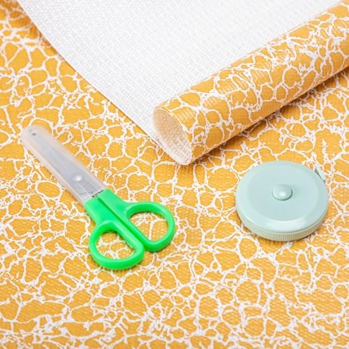 FIFTY-FEET 12X360 Inch Shelf Liner with Scissor & Tape Measure for Kitchen Cabinets, PVC Drawer Liner for Dresser Non-Slip Bathroom, Non-Adhesive Cabinet Liner Washable (Orange Crack)