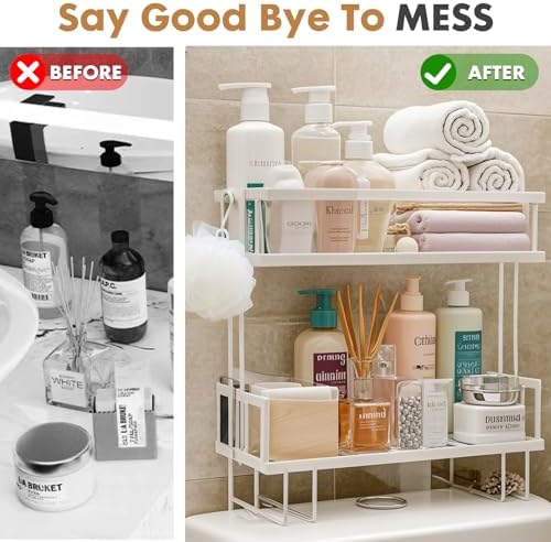 PowerKing Over The Toilet Storage Shelf, 2-Tier Bathroom Organizer, White