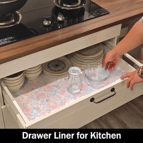 Floral Shelf and Drawer Liner for Kitchen,12IN x 20FT Non-Adhesive