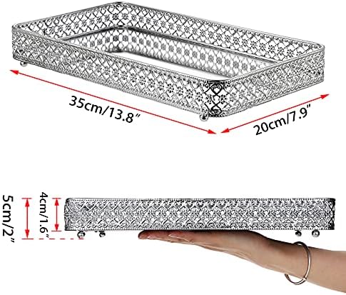ELLDOO Silver Mirror Glass Perfume & Makeup Vanity Tray, Large Size