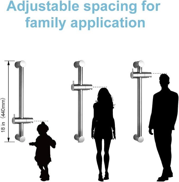 OFFO Shower Slide Bar 18 in Adjustable Installation Distance 12-17 in with 360° Adjustable Handheld Shower Head Holder for Bathroom, Screw Wall Mounted, Chrome Finish