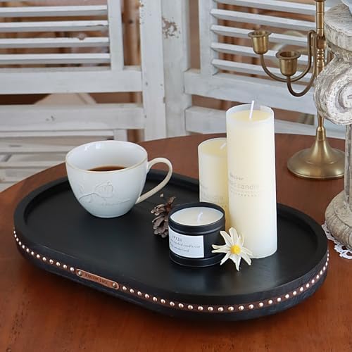 Oval Wooden Decorative Tray Coffee Table Tray Home Decor 15" Black
