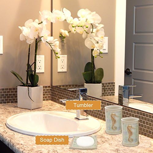Bathroom Accessories Set, 5 PCS Bath Ensemble Set Includes Soap Dispenser, Soap Dish, Tumbler, Toothbrush Holder - Polyresin Glass for Home, Office, Superior Hotel