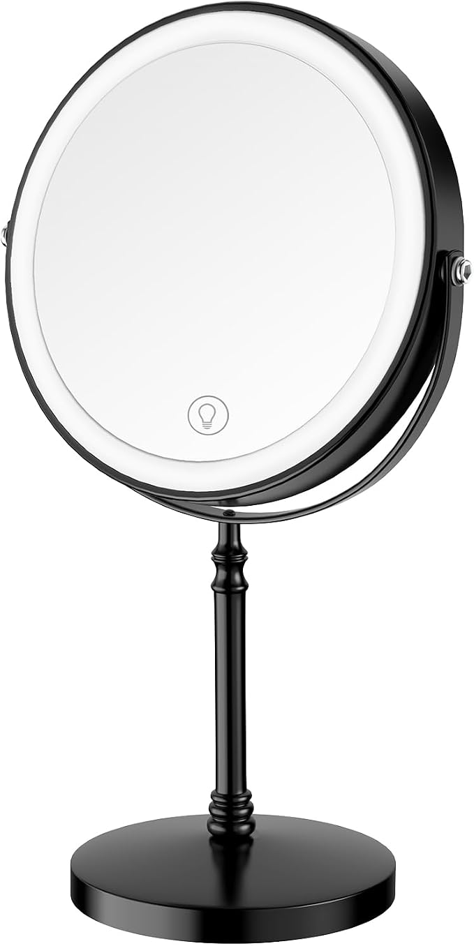 DEIOVWXS Makeup Mirror, Rechargeable Vanity Mirror with 3 Lights, 1X/10X | Adjustable Brightness, 3000mAh, Double-Sided, Gift for Mom, Women, Wife, Girls, Dorm Room Essential