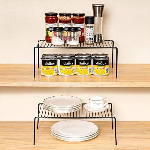 Kitchen Cabinet Shelf Organizer Set of 2, Medium (13 x 9.4 inch) Metal Wire Pantry Storage Shelves, Dish Plate Racks for Cabinets, Freezer, Counter, Cupboard Organizers and Storage, Black