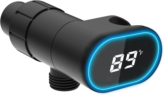 Hibbent Upgraded Metal Shower Head Holder with LED Display Shower Thermometer, Adjustable Shower Arm Mount for Handheld Shower Head, Universal Shower Head Bracket, Solid Brass Pivot Ball, Matte Black