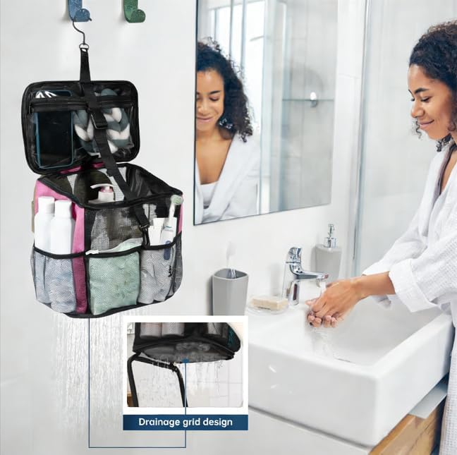 Mesh Shower Caddy Portable for College Dorm Room Essentials for Girls Large Capacity Shower Bag,Quick Dry Hanging Organizer Toiletry Bag for with Handle for Bathroom,Gym,Travel,Swim,Beach