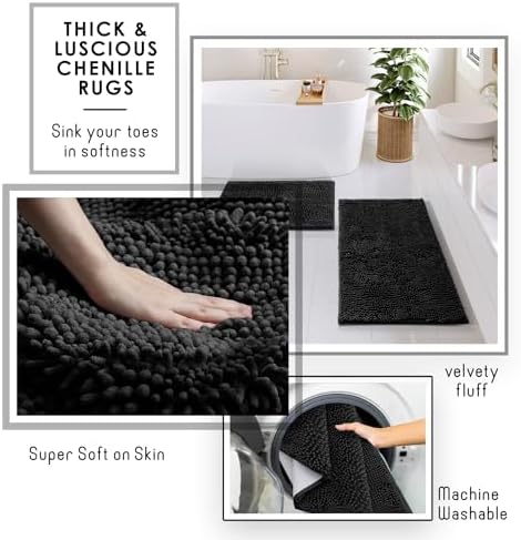 Clara Clark Black Bathroom Set, Bathroom Sets with Shower Curtain and Rugs