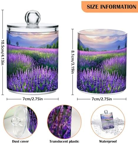 MNSRUU 2 Pack Qtip Holder Organizer Dispenser Lavender Field Bathroom Storage Canister Cotton Ball Holder Bathroom Containers for Cotton Swabs/Pads/Floss