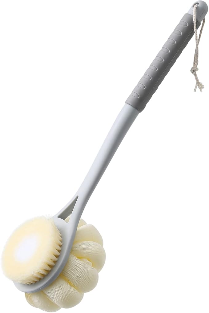 Shower Body Brush,Soft Bristles & Loofah Back Scrubber Bath Mesh Sponge | Beautiful Pumpkin Shape Loofah Long Handle Shower Brush for Skin Exfoliating,Massage Bristles for Wet,Dry,Men and Women(Grey)