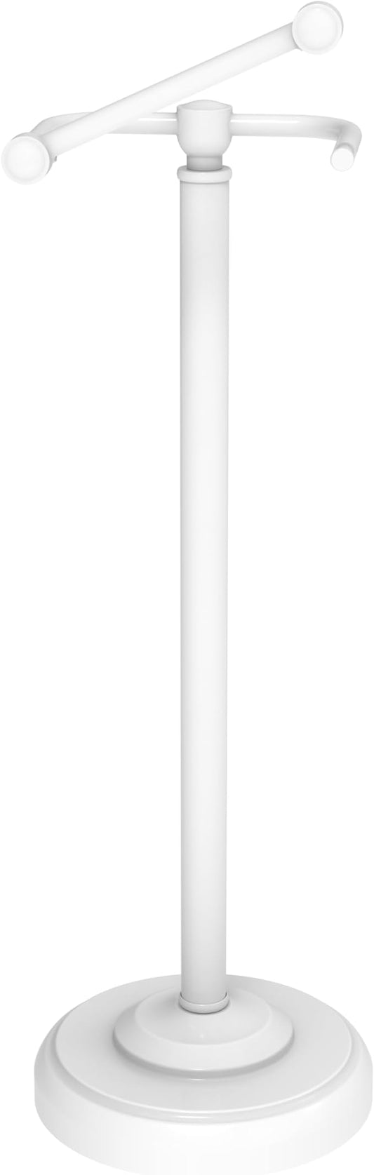 White Toilet Paper Holder Stand Stainless Steel & Weighted Base | Post Pivoting Design Easy to Change Roll, Mega Roll Freestanding Toilet Paper Holder for Bathroom Waterproof