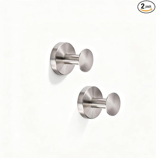 NEWRAIN Bathroom Towel Hooks, 2 Pack Towel Holder for Bathroom Wall, Cabinet Closet Door, Kitchen, Bedroom, Hotel - Modern Design Effortless Mounting Towel Hangers, Robe Hook Brushed Nickel