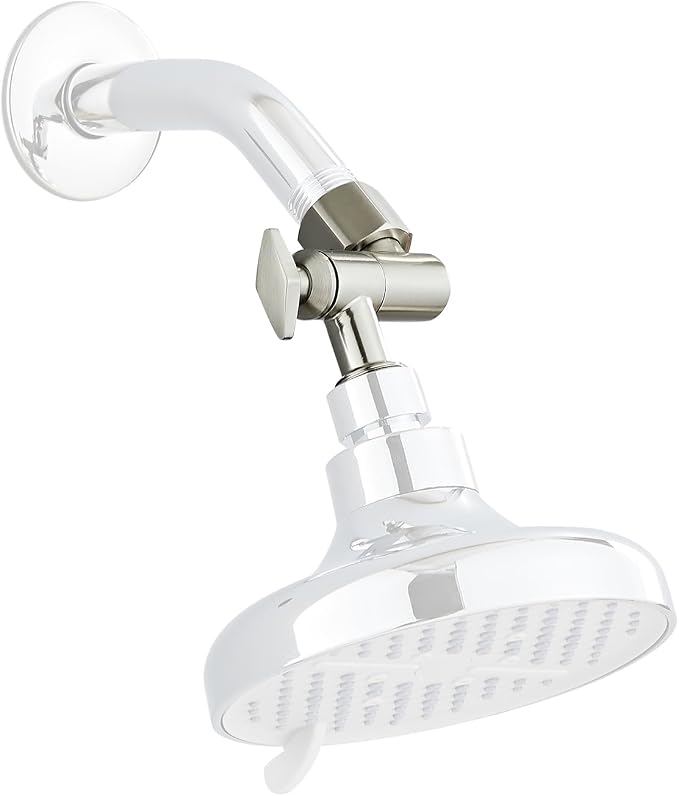 Metal Shower Head Elbow Adapter, 360 ° Adjustable Swivel Brass Showerhead Adapter Brushed Silver