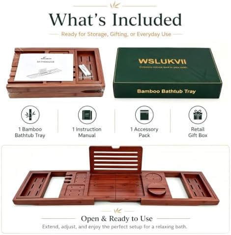 Bamboo Bathtub Tray, Expandable Foldable Bath Caddy, Walnut
