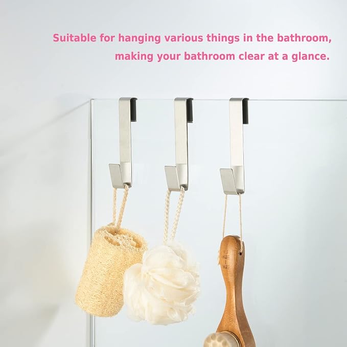 Extended Shower Door Hooks 6.5 Inch, Over Shower Door Hook for Bathroom, Towel Hooks, Suit for Frameless Glass Shower Door 0.39" (10 mm) Stainless Steel Brushed, 3 Pack