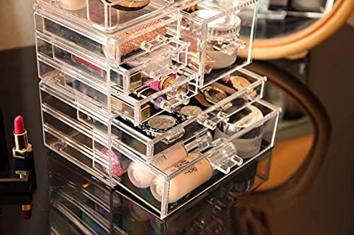 Cq acrylic 3 Pack Clear Makeup Organizer Countertop, Stackable 6 Drawers Skincare Organizer,Cute Skin Care Organizer for Vanity Hair Clip,Jewelry,Beauty Product Desk and Make Up Organizers for Vanity
