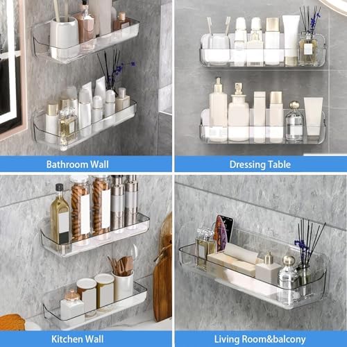 Diesisa Acrylic Wall Mount Organizer, Adhesive Shelves,2Pc Bathroom Shelves