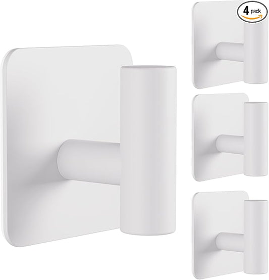 Aikzik 4 Pack Large Heavy Duty Wall Hooks - 26lb Max, Stainless Steel Adhesive Towel Hook, Shower Hooks for Hanging Towel, Coat, Robe, Wall Hook for Use in Bathroom, Kitchen and Door, White
