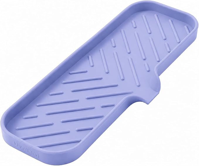 MicoYang Silicone Soap Dish with Drain Spout — Self-Draining Double Sink Organizer Tray for Kitchen & Bath, Dispensers, Sponges & Soap Holder, Non-Slip & Dishwasher Safe, Light Purple (Large, 12"×4")